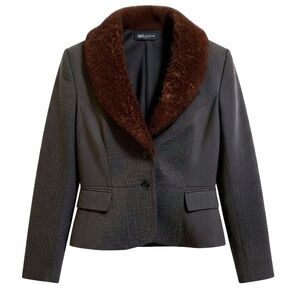 Vintage AGB Sparkling Pinstripe Fur Trimmed Hourglass   Blazer Brown Size 10